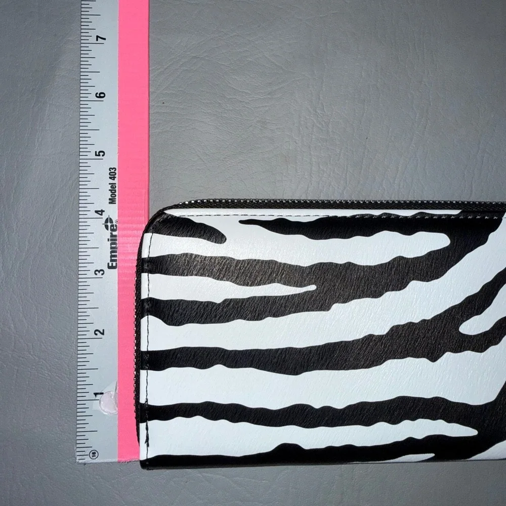 Brentano Zebra Print Zip Around Wristlet Wallet Black White NEW